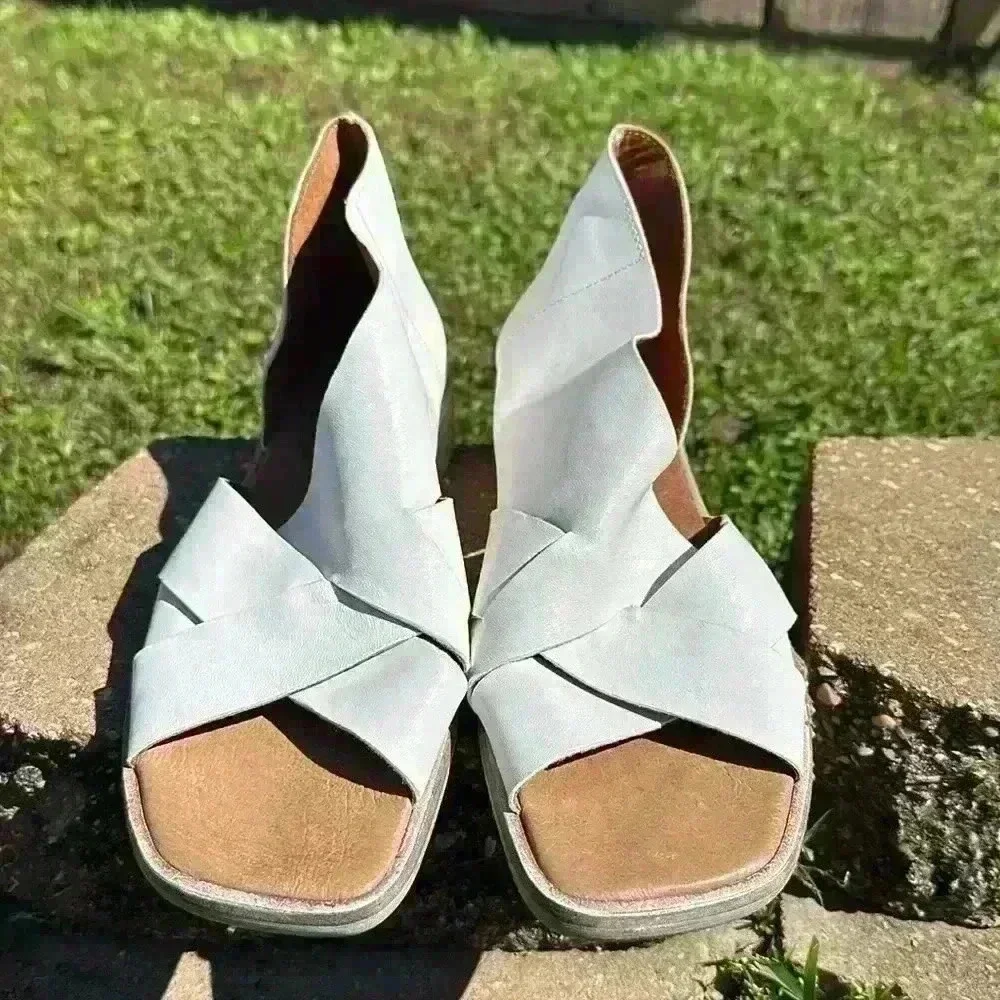 NWOT FREE PEOPLE women’s Sun Valley open toe stacked heel white Sandal sz EU 40 - Picture 6 of 12